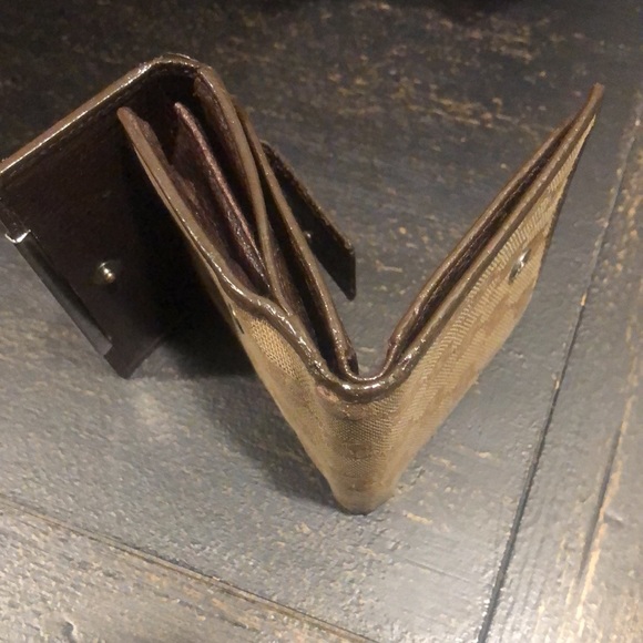 GUCCI GG Trifold Canvas Jacquard Wallet Tan Brown Leather Accent - Picture 12 of 17